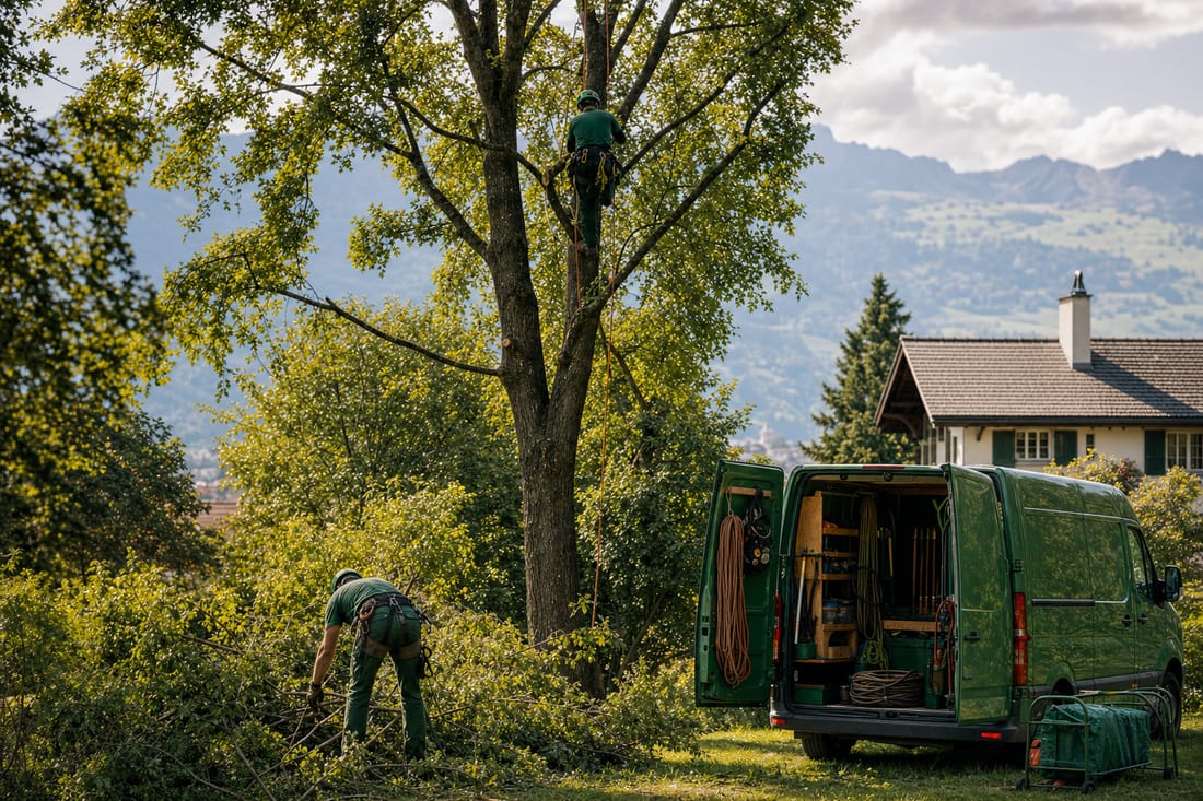 Ambiance : travail d'élagage arboricole