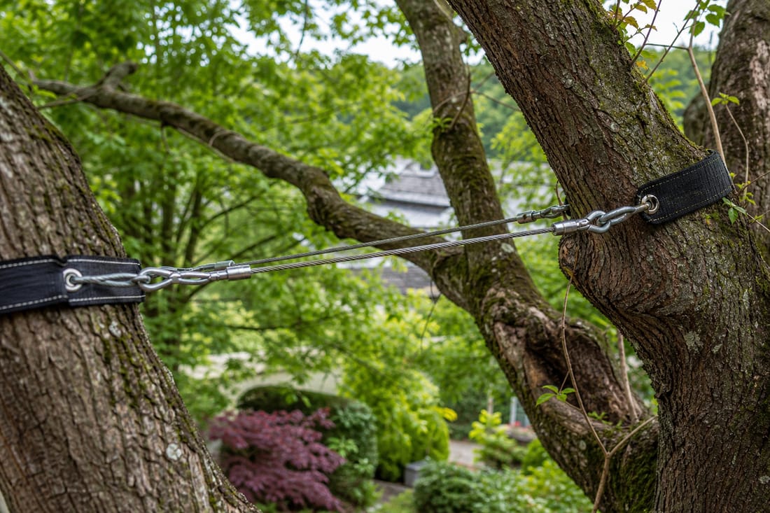 Exemple : haubans et câbles de soutien installés dans un arbre